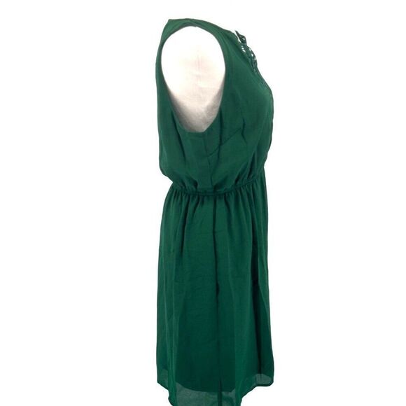 Hawthorn 41 Green Crochet-Detail Sleeveless Dress Sz M EUC Elastic Waist Spring - Picture 3 of 11